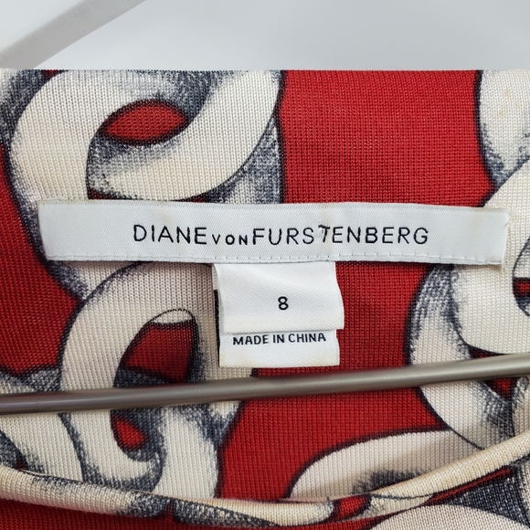 Diane Von Furstenberg RURI Chain Print Dress Silk Quarter Sleeves Cocktail Dress - Picture 7 of 10